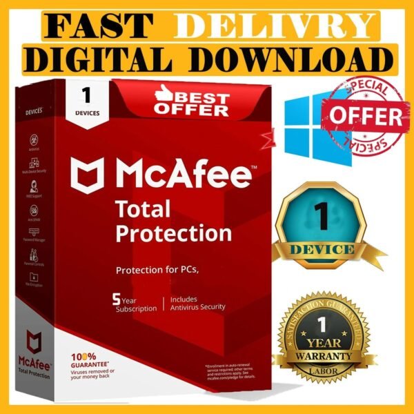 McAfee Total Protection 1 DEVICE / 5 YEAR (Account Subscription)
